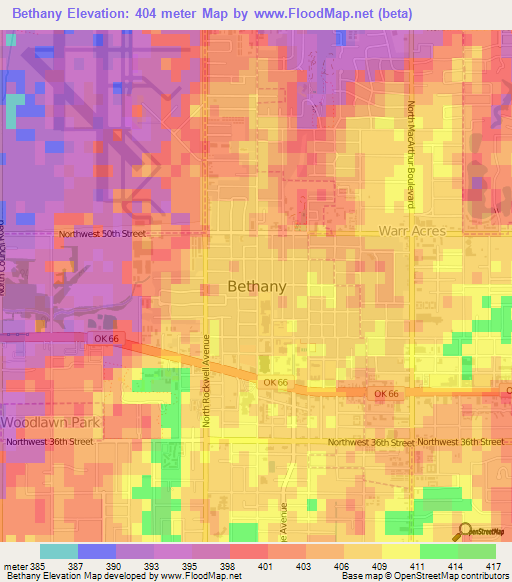 Bethany,US Elevation Map