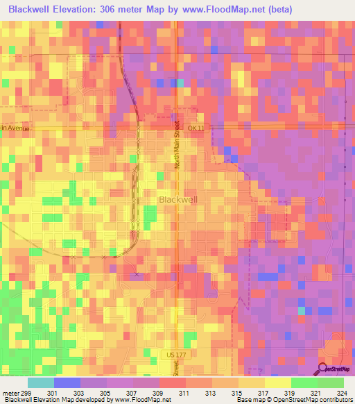 Blackwell,US Elevation Map