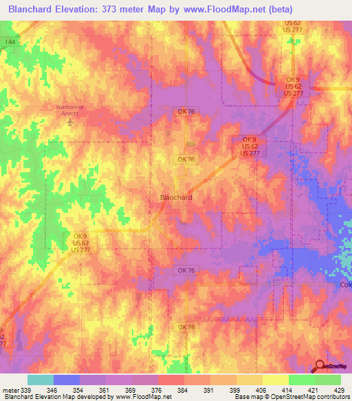 Blanchard,US Elevation Map