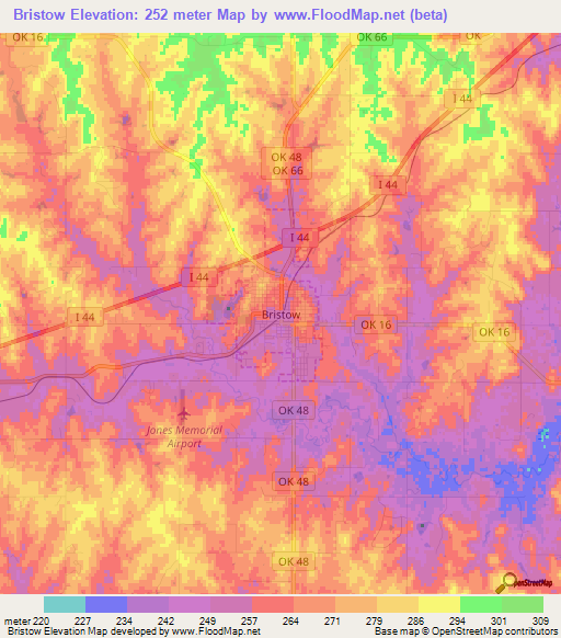 Bristow,US Elevation Map