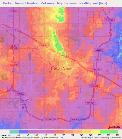 Broken Arrow,US Elevation Map