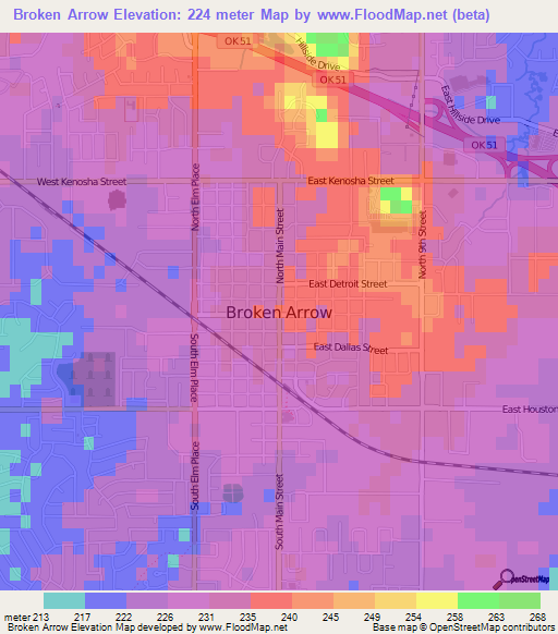 Broken Arrow,US Elevation Map