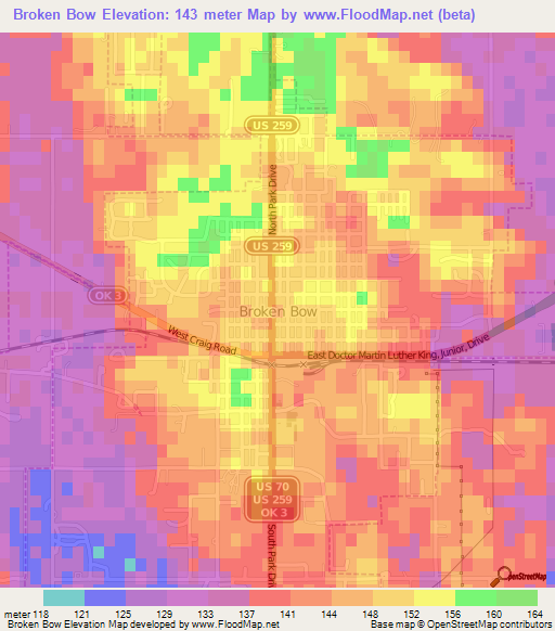 Broken Bow,US Elevation Map