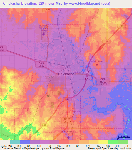 Chickasha,US Elevation Map