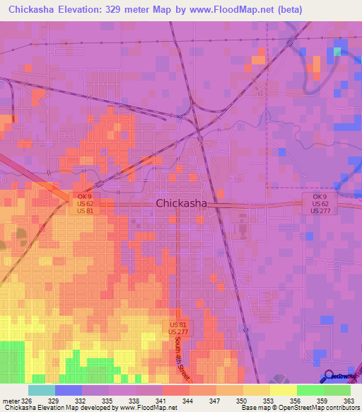 Chickasha,US Elevation Map