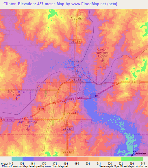 Clinton,US Elevation Map