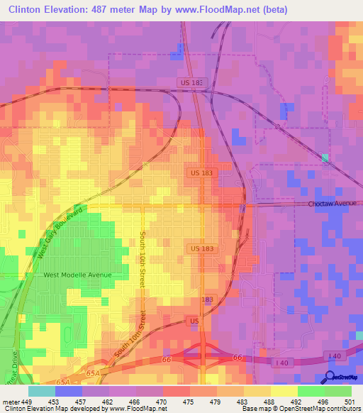 Clinton,US Elevation Map