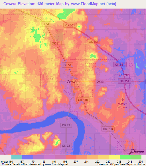 Coweta,US Elevation Map