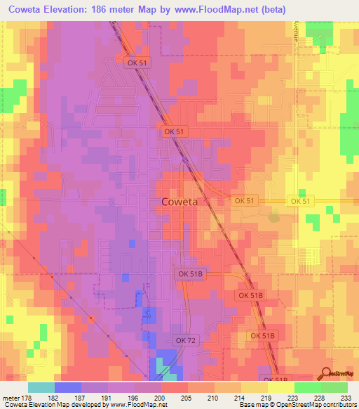 Coweta,US Elevation Map