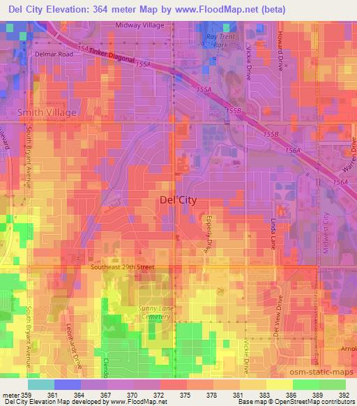 Del City,US Elevation Map