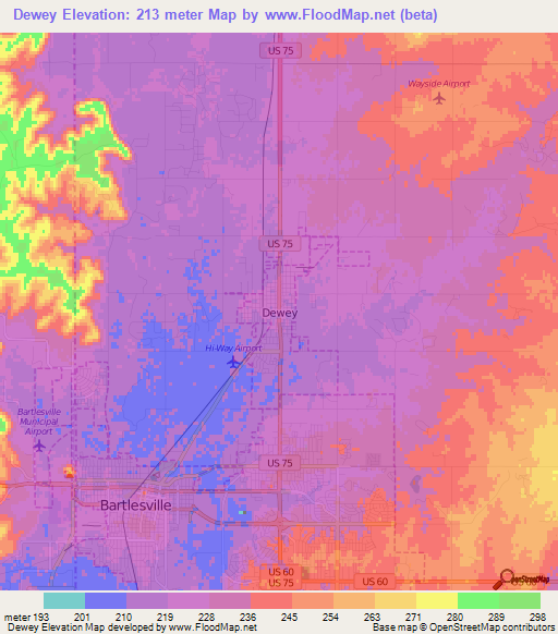 Dewey,US Elevation Map