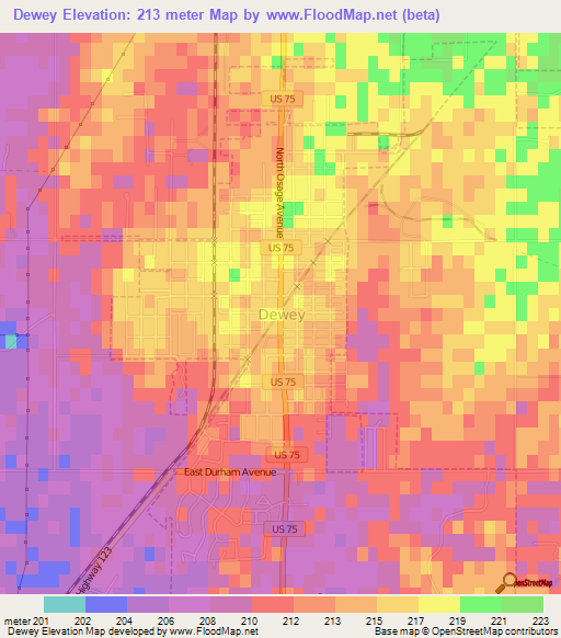 Dewey,US Elevation Map