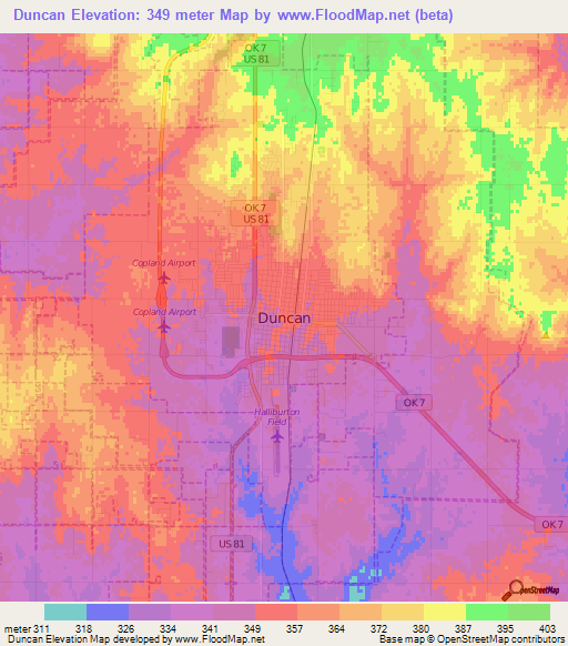 Duncan,US Elevation Map