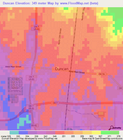 Duncan,US Elevation Map