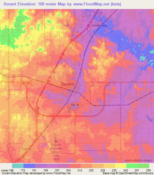 Durant,US Elevation Map