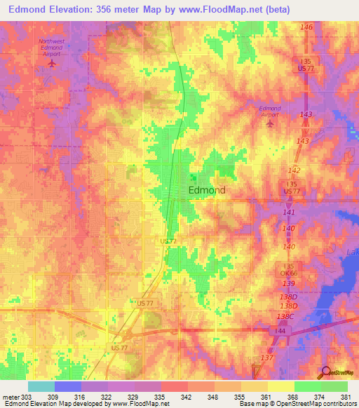 Edmond,US Elevation Map