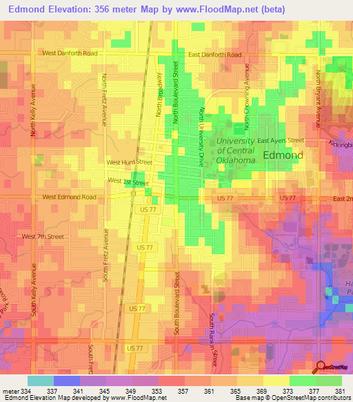 Edmond,US Elevation Map