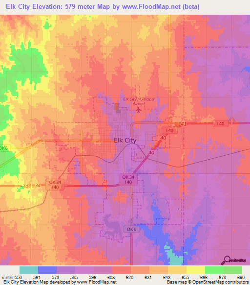 Elk City,US Elevation Map