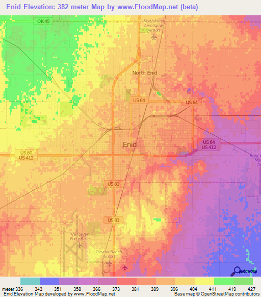 Enid,US Elevation Map