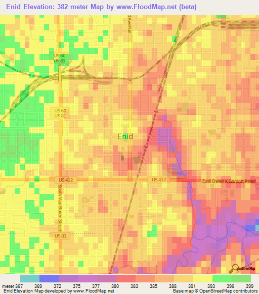 Enid,US Elevation Map