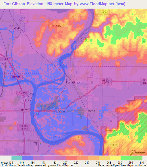 Fort Gibson,US Elevation Map