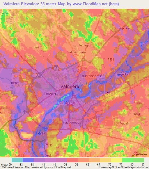 Valmiera,Latvia Elevation Map