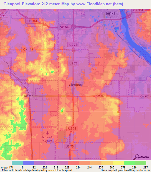 Glenpool,US Elevation Map