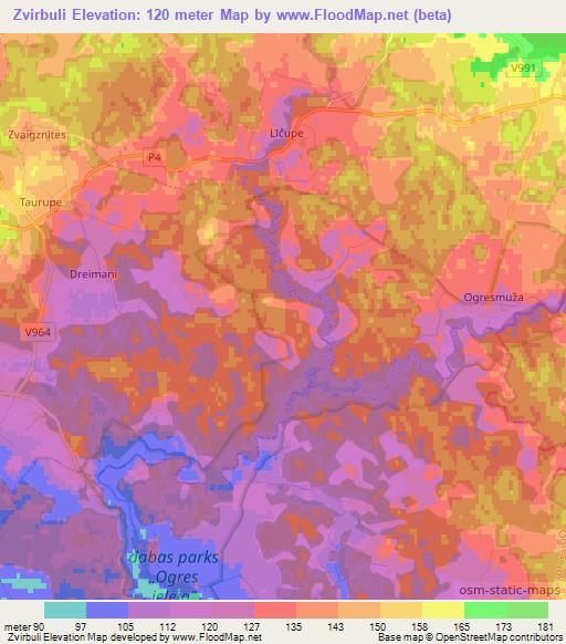 Zvirbuli,Latvia Elevation Map