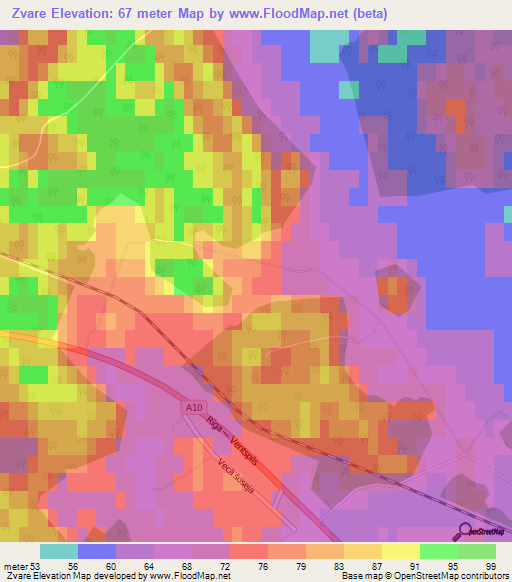 Zvare,Latvia Elevation Map