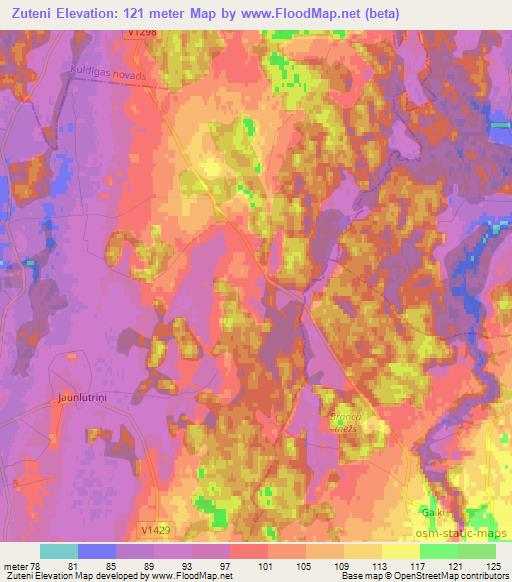 Zuteni,Latvia Elevation Map