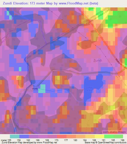 Zundi,Latvia Elevation Map