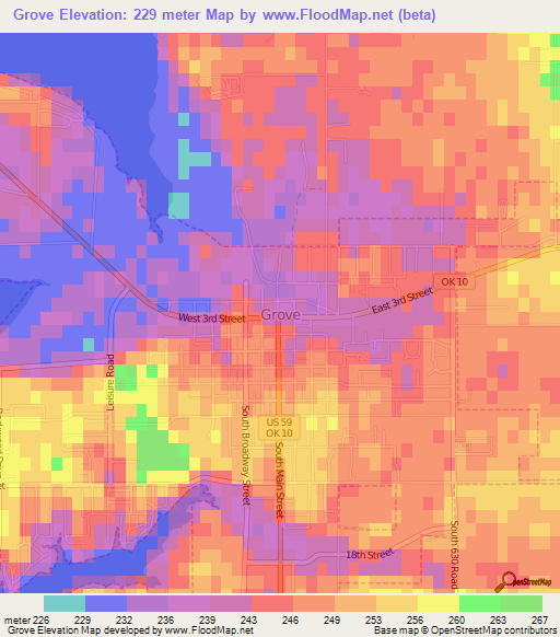 Grove,US Elevation Map