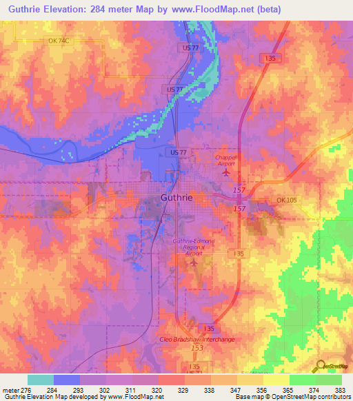 Guthrie,US Elevation Map