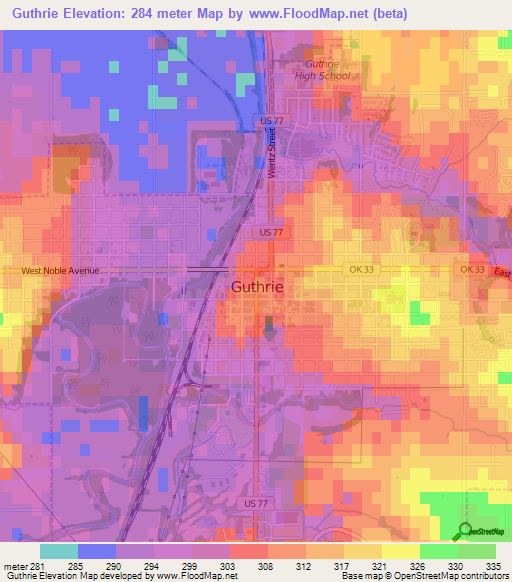 Guthrie,US Elevation Map