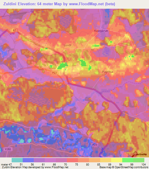 Zuldini,Latvia Elevation Map