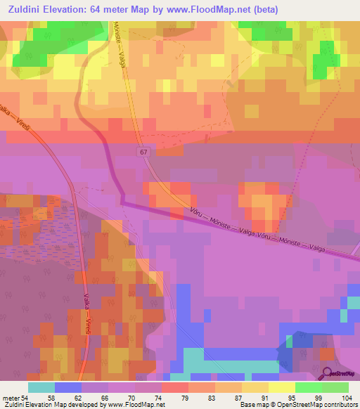 Zuldini,Latvia Elevation Map