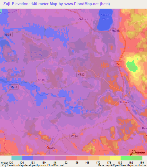 Zuji,Latvia Elevation Map