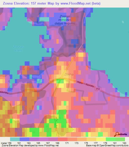 Zosna,Latvia Elevation Map