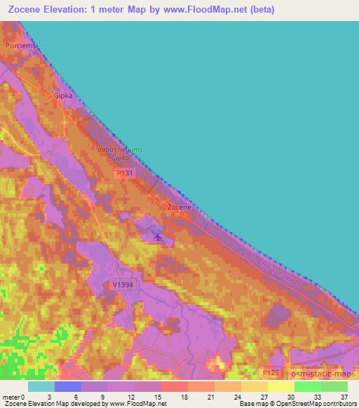 Zocene,Latvia Elevation Map