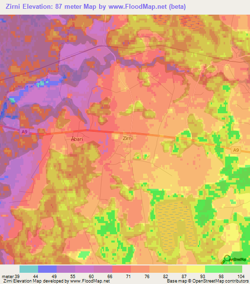 Zirni,Latvia Elevation Map