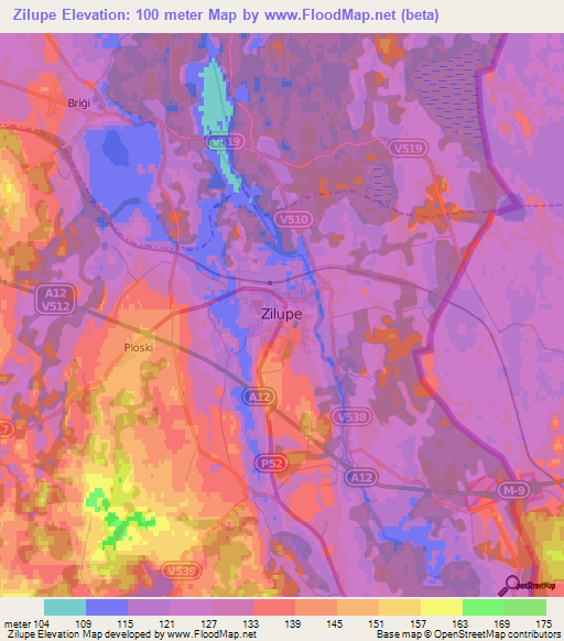 Zilupe,Latvia Elevation Map