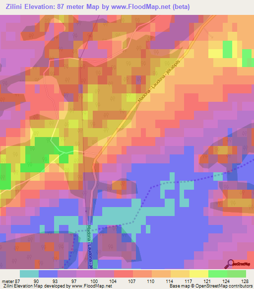 Zilini,Latvia Elevation Map