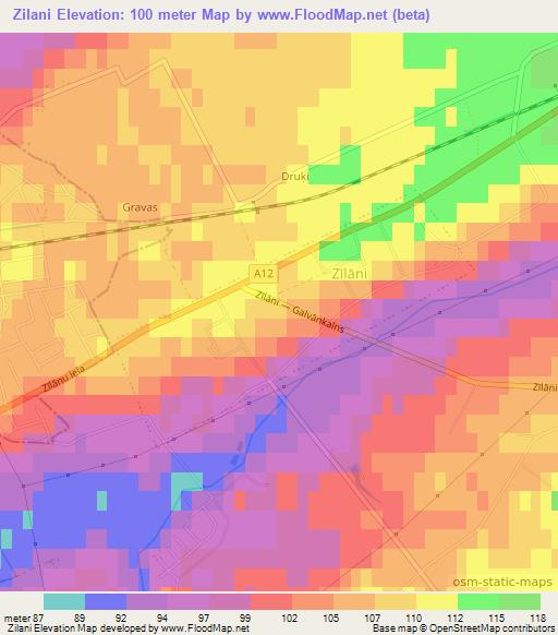 Zilani,Latvia Elevation Map