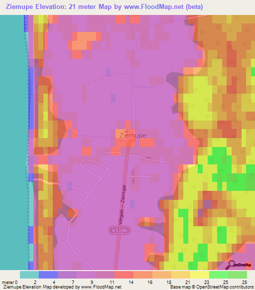 Ziemupe,Latvia Elevation Map