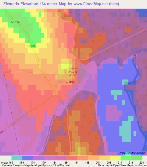 Ziemeris,Latvia Elevation Map