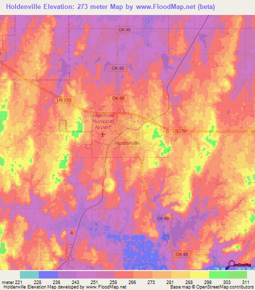 Holdenville,US Elevation Map