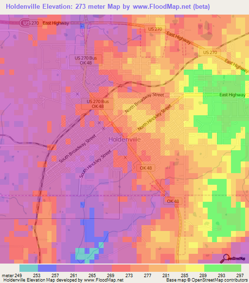 Holdenville,US Elevation Map