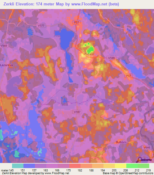 Zerkli,Latvia Elevation Map