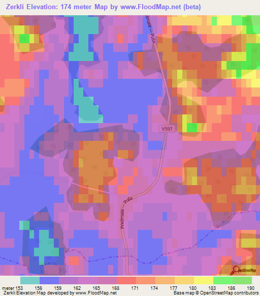 Zerkli,Latvia Elevation Map