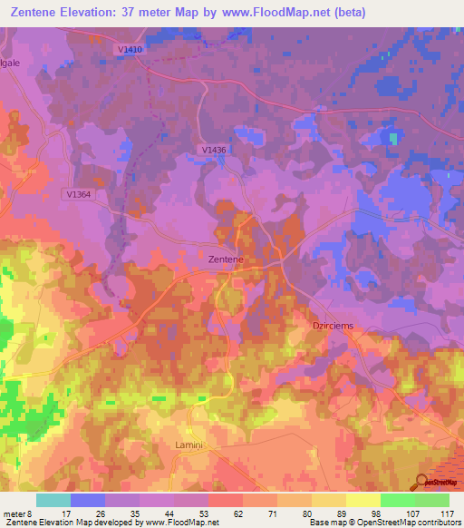 Zentene,Latvia Elevation Map